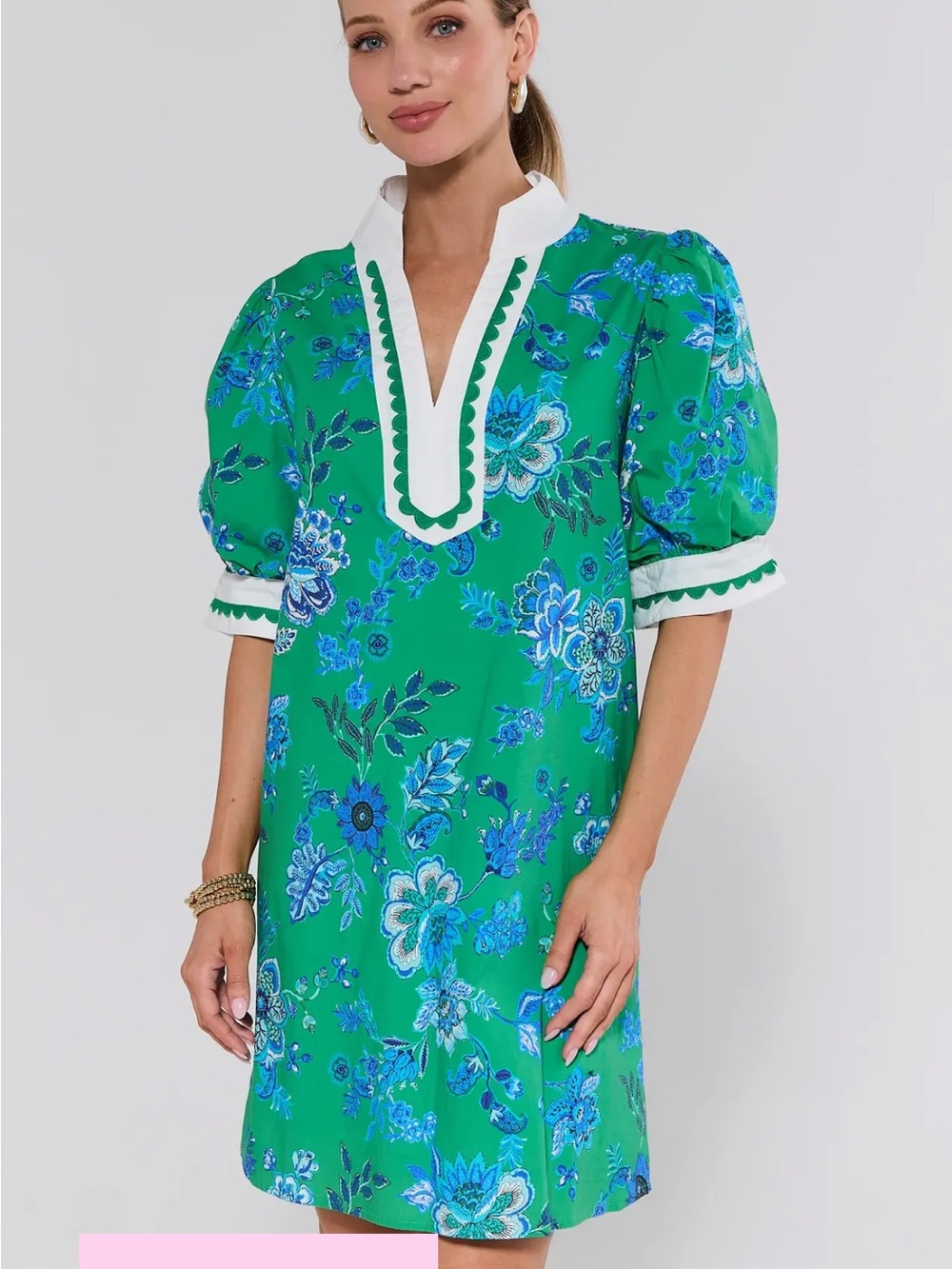 NWOT Entro Green Floral Puff-Sleeve Shift Dress